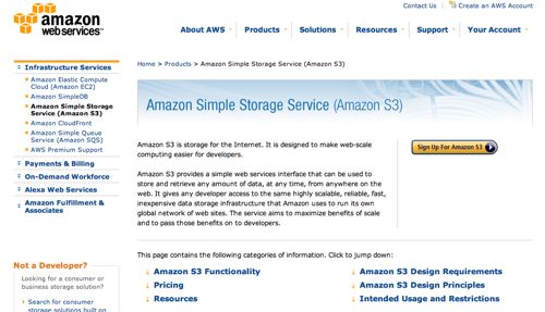 graphic of Amazon's S3 statement of its services
